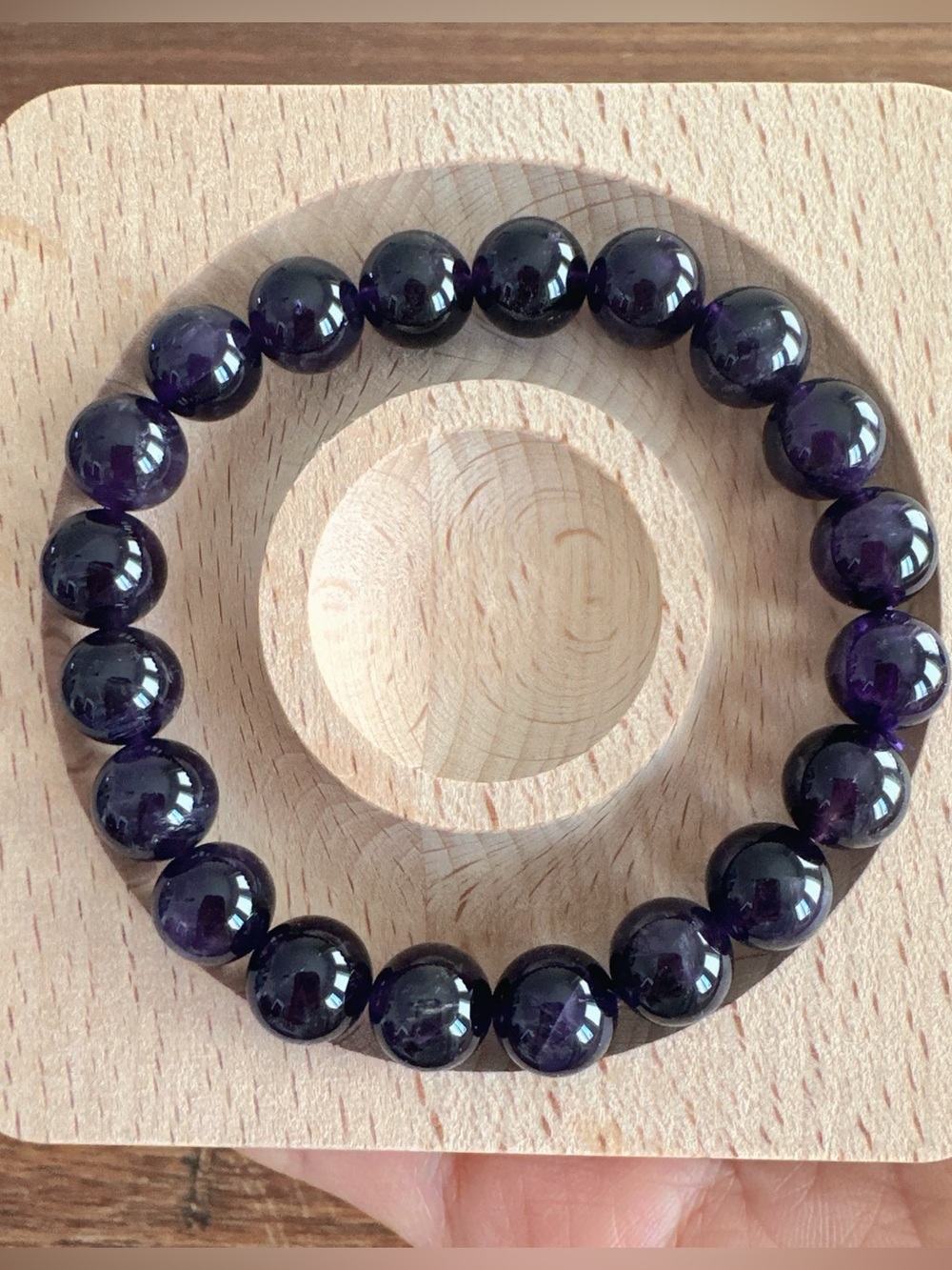 Natural Crystal Amethyst Beaded Stretch Bracelet Handmade 10mm Beads 6.75”